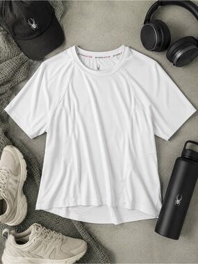 Spyder Active Women's White Ribbed Athletic Tee Minimalist Gym Workout Large
